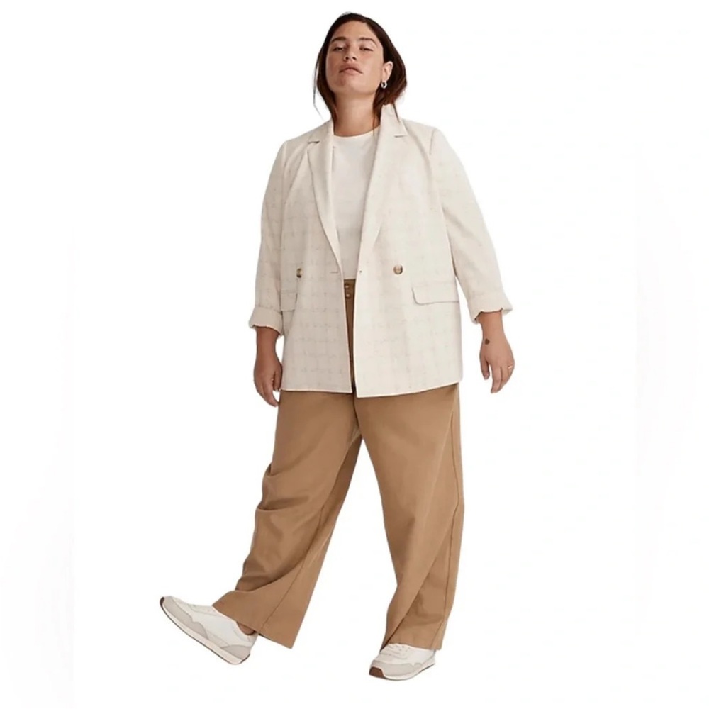 Madewell Cream/White Blazer Subtle Black Check Pattern Size 3X NWOT - Picture 3 of 8